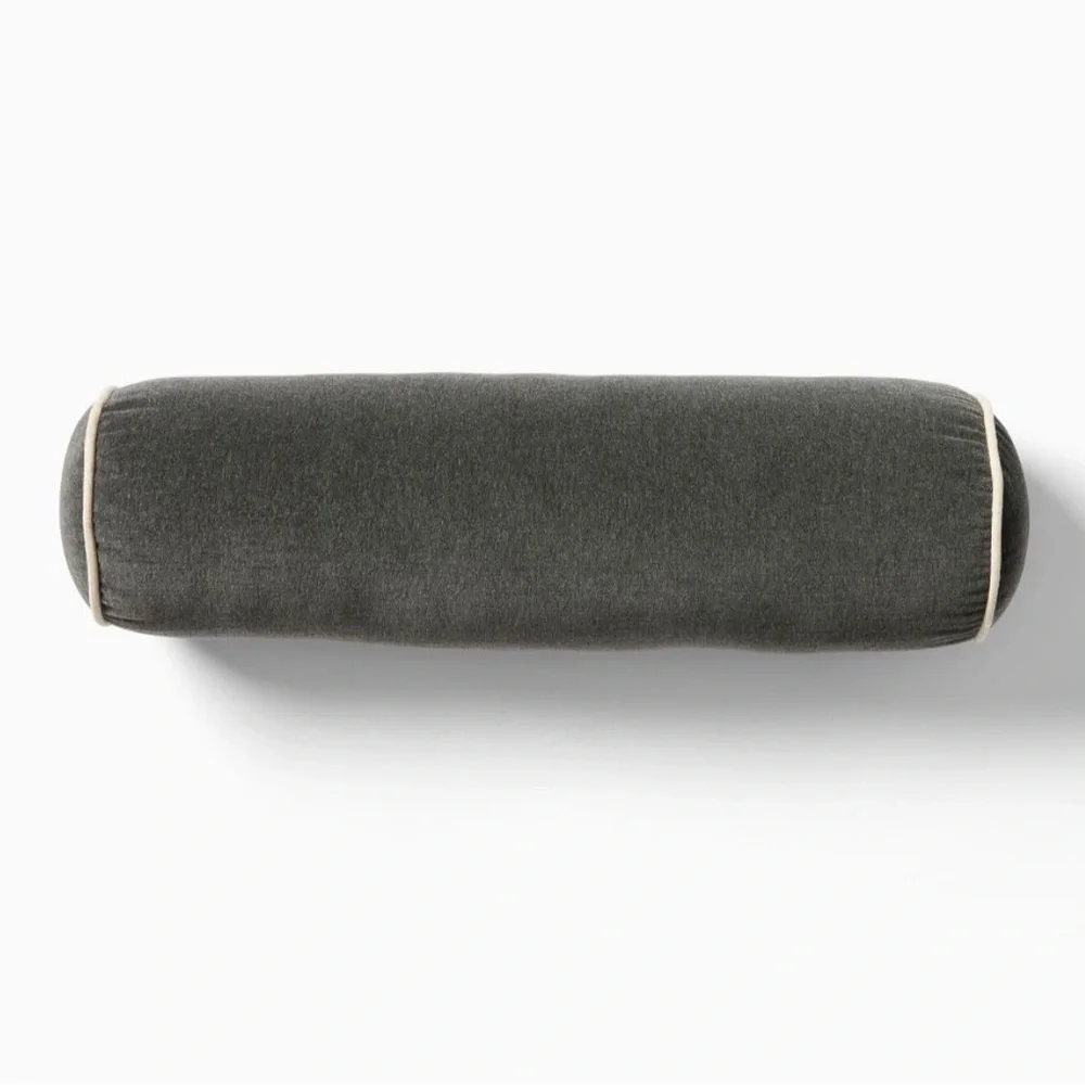 West Elm Classic Cotton Velvet Bolster Pillow Slate #1